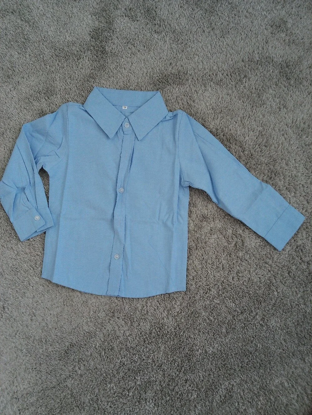 Boys Light Blue Button-Up Shirt & White Pants Outfit, Size 4-5T.
